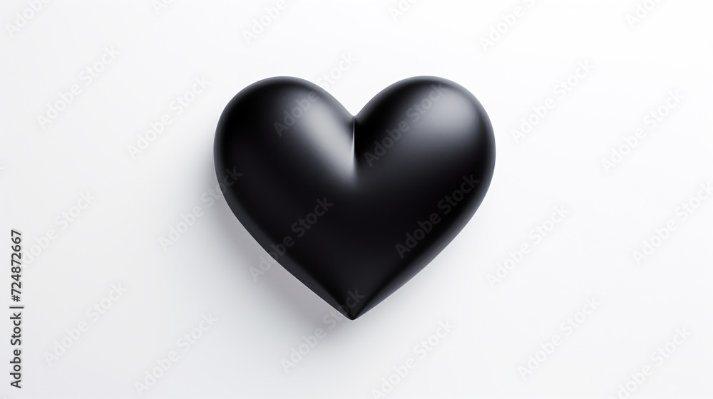 one black matte heart on a white background, on the right side of the picture сreated with Generative Ai