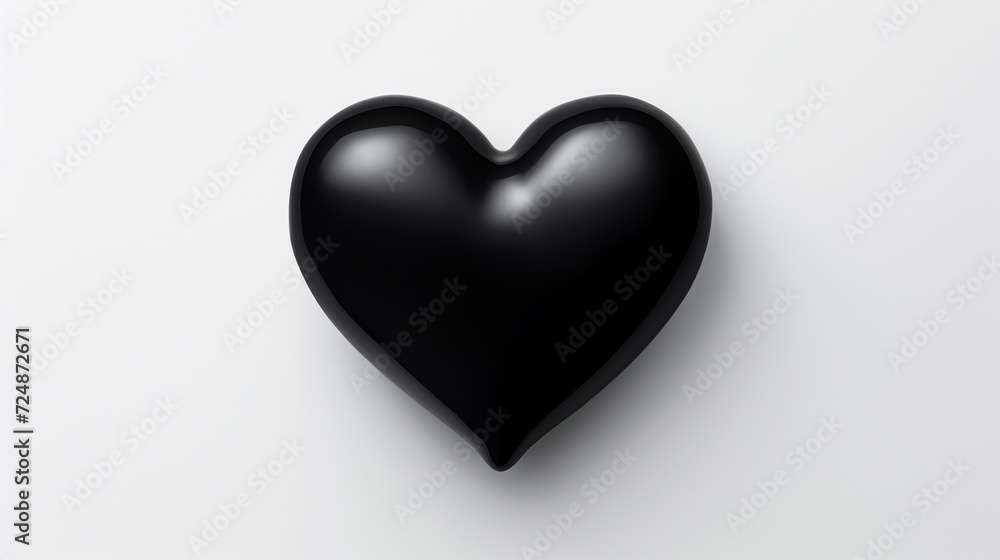 one black matte heart on a white background, on the right side of the picture сreated with Generative Ai one black matte heart on a white background, on the right side of the picture сreated with Generative Ai