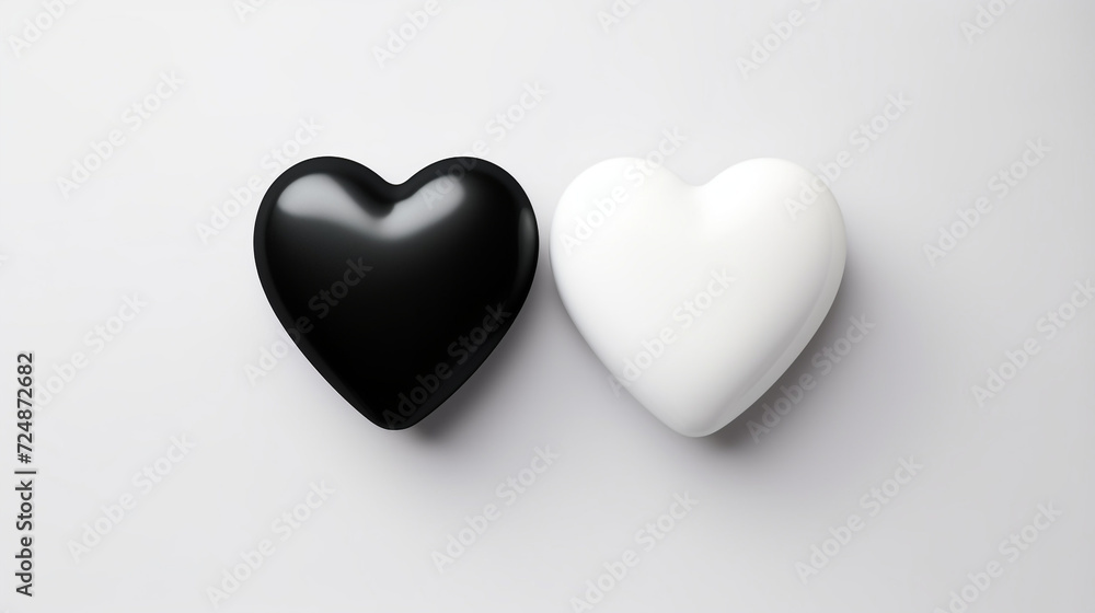 one black matte heart on a white background, on the right side of the picture сreated with Generative Ai