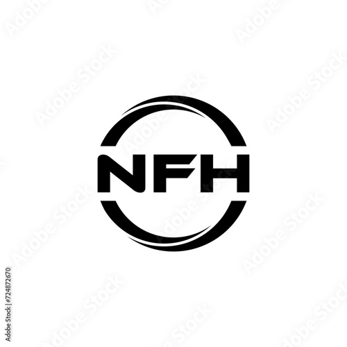 NFH letter logo design with white background in illustrator, cube logo, vector logo, modern alphabet font overlap style. calligraphy designs for logo, Poster, Invitation, etc. photo