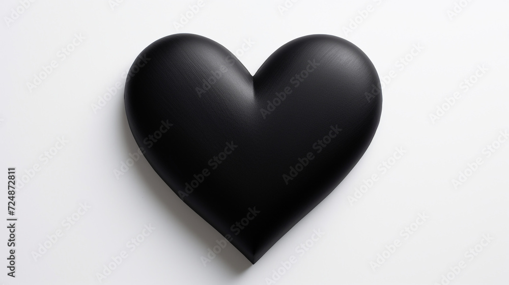 one black matte heart on a white background, on the right side of the picture сreated with Generative Ai one black matte heart on a white background, on the right side of the picture сreated with Generative Ai