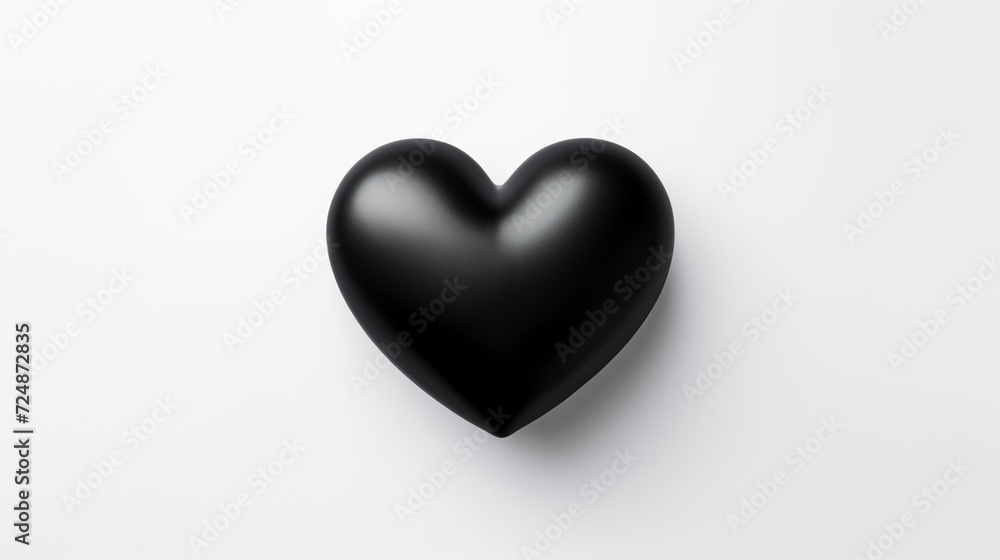 one black matte heart on a white background, on the right side of the picture сreated with Generative Ai