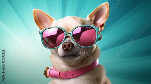 chihuahua wearing sunglasses in studio, determined abstract look of confidence, AI Generated  © Stacy