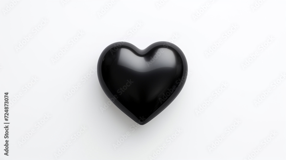 one black matte heart on a white background, on the right side of the picture сreated with Generative Ai one black matte heart on a white background, on the right side of the picture сreated with Generative Ai