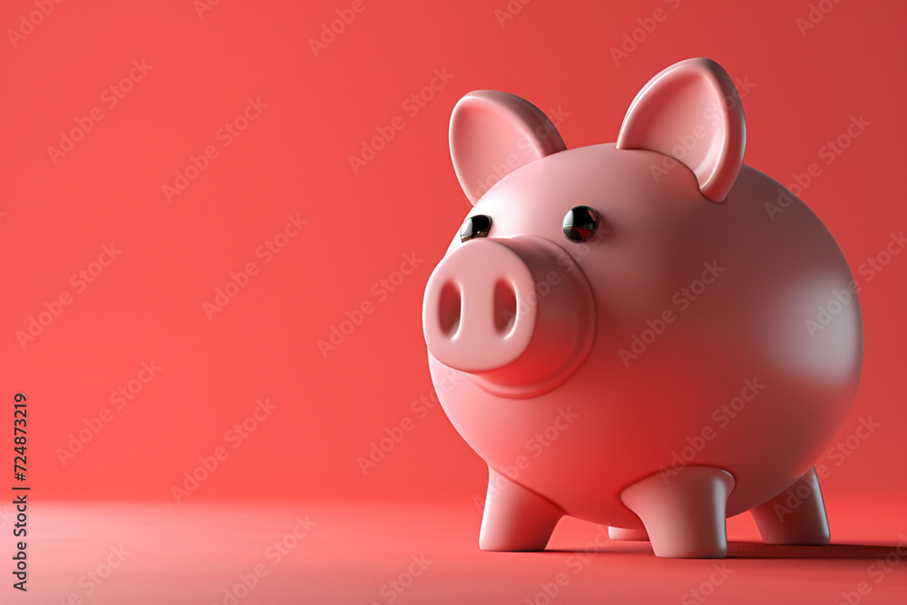Piggy bank in the concept of saving money in 3D illustration style on a colorful background