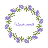 Blue vanda orhid floral hand drawn wreath