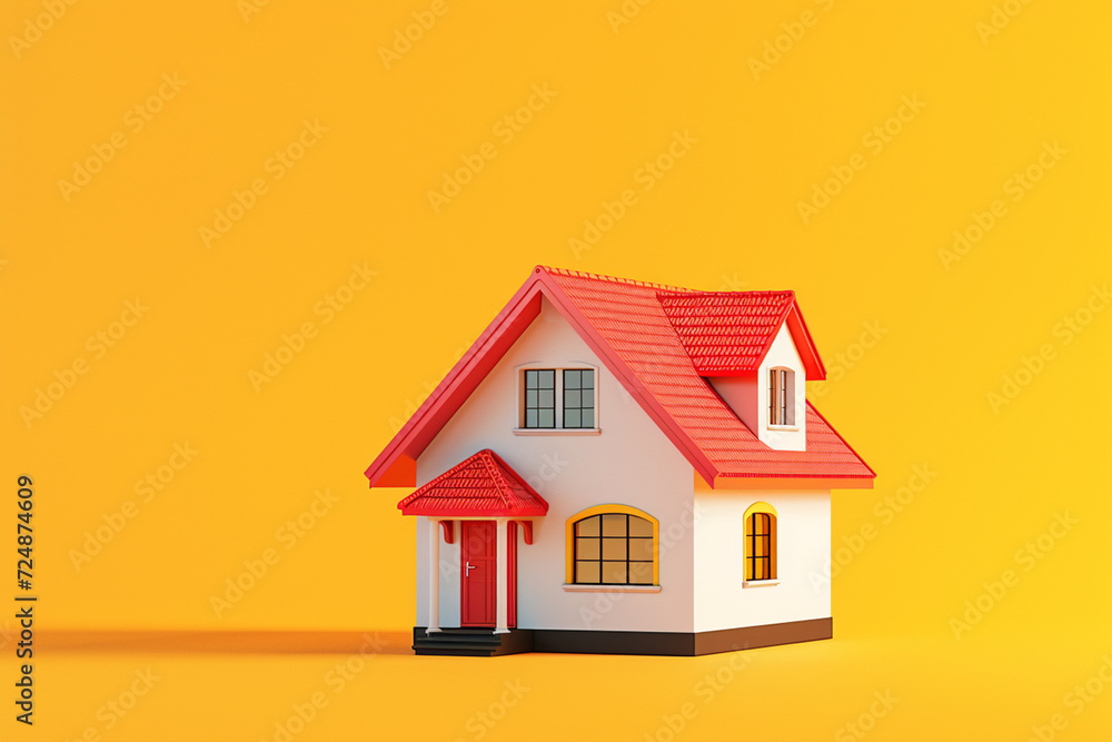 House model in real estate concept in 3D illustration style on a colorful background House model in real estate concept in 3D illustration style on a colorful background
