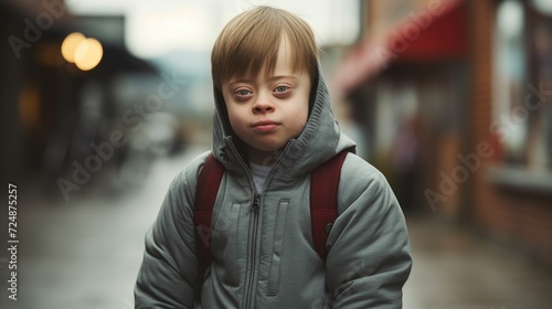 A Portrait of a schoolboy with down syndrome