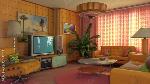 The living room looks like it's from the 1970s or 1980s.