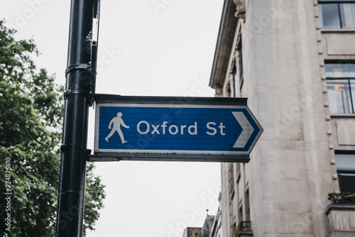 Pedestrian directional sign towards Oxford Street, London, UK.