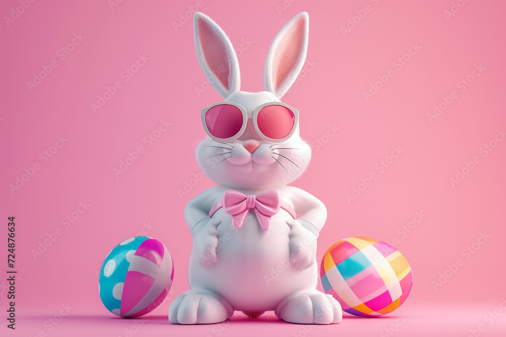 Rabbit in Easter concept in 3D illustration style on a colorful background Rabbit in Easter concept in 3D illustration style on a colorful background