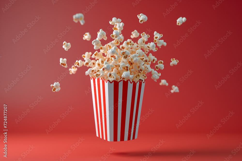 Delicious popcorn bucket in 3D illustration style on a colorful background
