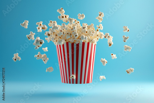 Delicious popcorn bucket in 3D illustration style on a colorful background