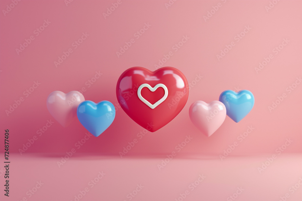 Heart in Valentine Day concept in 3D illustration style on a colorful background