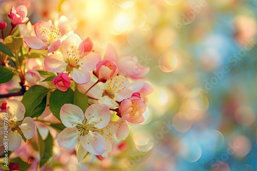 Spring background with beautiful pink cherry blossoms