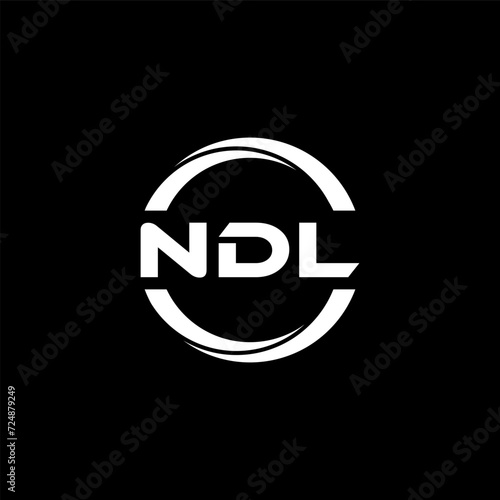 NDL letter logo design with black background in illustrator, cube logo, vector logo, modern alphabet font overlap style. calligraphy designs for logo, Poster, Invitation, etc. photo