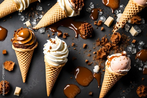 Indulgent homemade ice cream cone with caramel