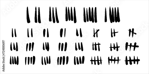 Set of tally marks. Vector grunge icons. Hand drawn slash strokes on white background