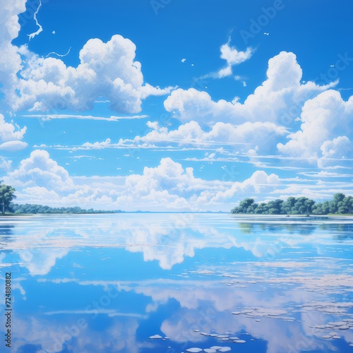 Bright blue sky tone semirealistic with water reflect , generated by AI © tino