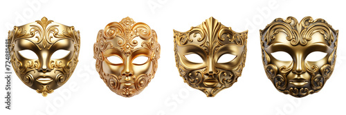 Set of opera masks isolated on a transparent background.