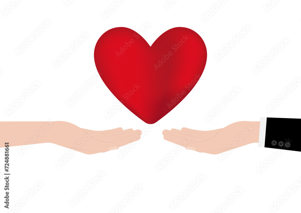 Hand Holding Red Heart on White Background. Concept of Valentine's Day and Mother's Day Concept. Vector Illustration. Hand Holding Red Heart on White Background. Concept of Valentine's Day and Mother's Day Concept. Vector Illustration.