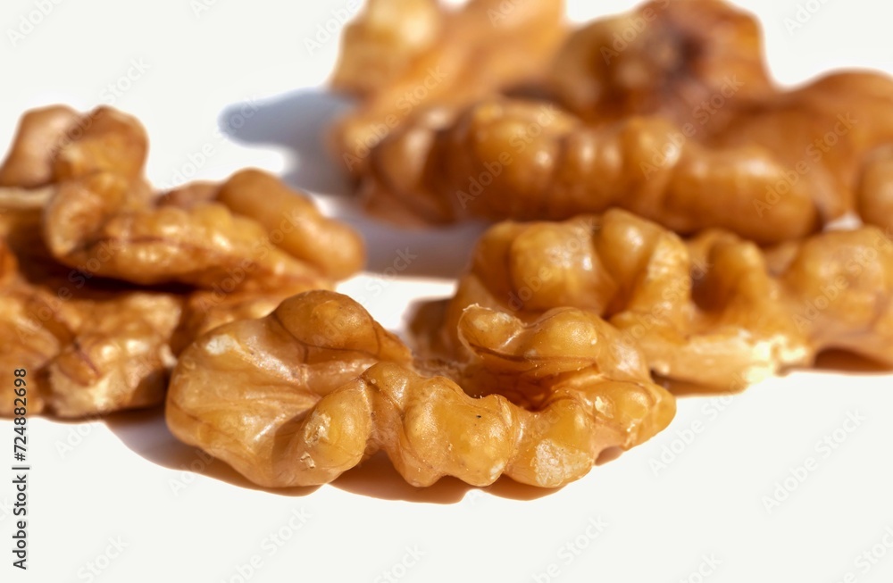 Macro of Dry Walnut Isolated Isolated on White Background in Horizontal Orientation Macro of Dry Walnut Isolated Isolated on White Background in Horizontal Orientation