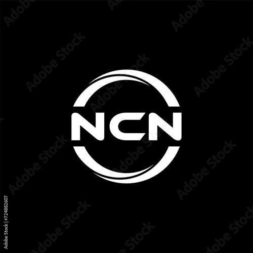 NCN letter logo design with black background in illustrator, cube logo, vector logo, modern alphabet font overlap style. calligraphy designs for logo, Poster, Invitation, etc. photo