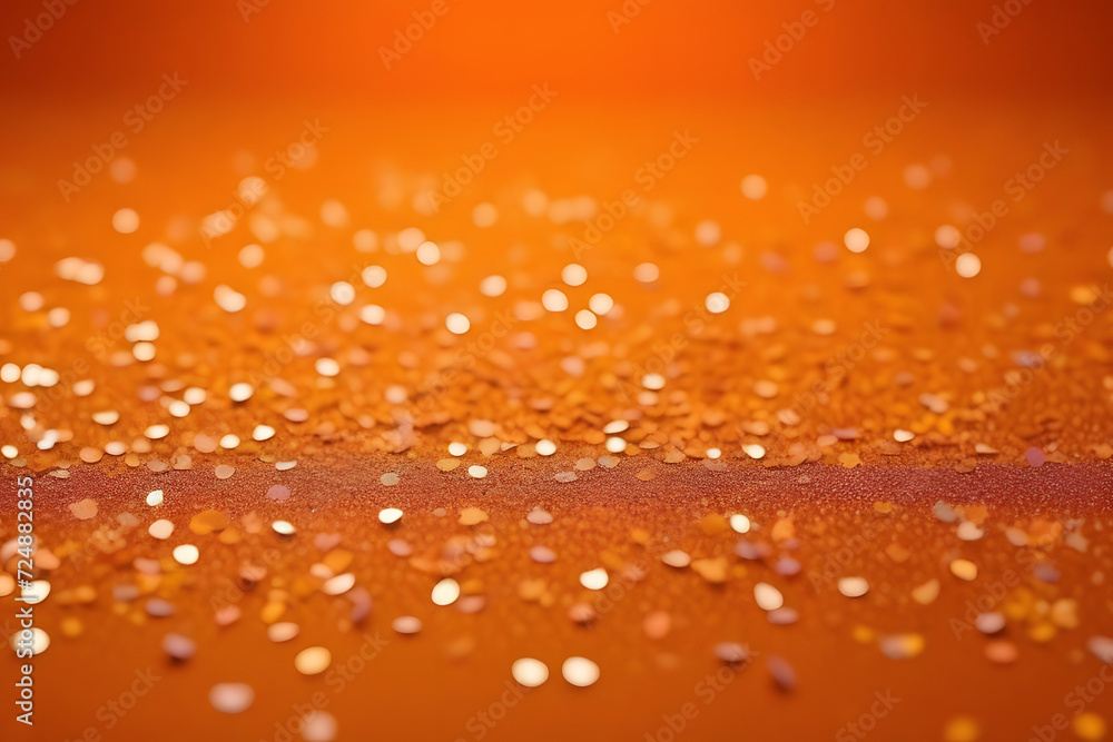 Orange glitter sparkles on an orange background. Isolated on an orange background. Orange glitter sparkles on an orange background. Isolated on an orange background.