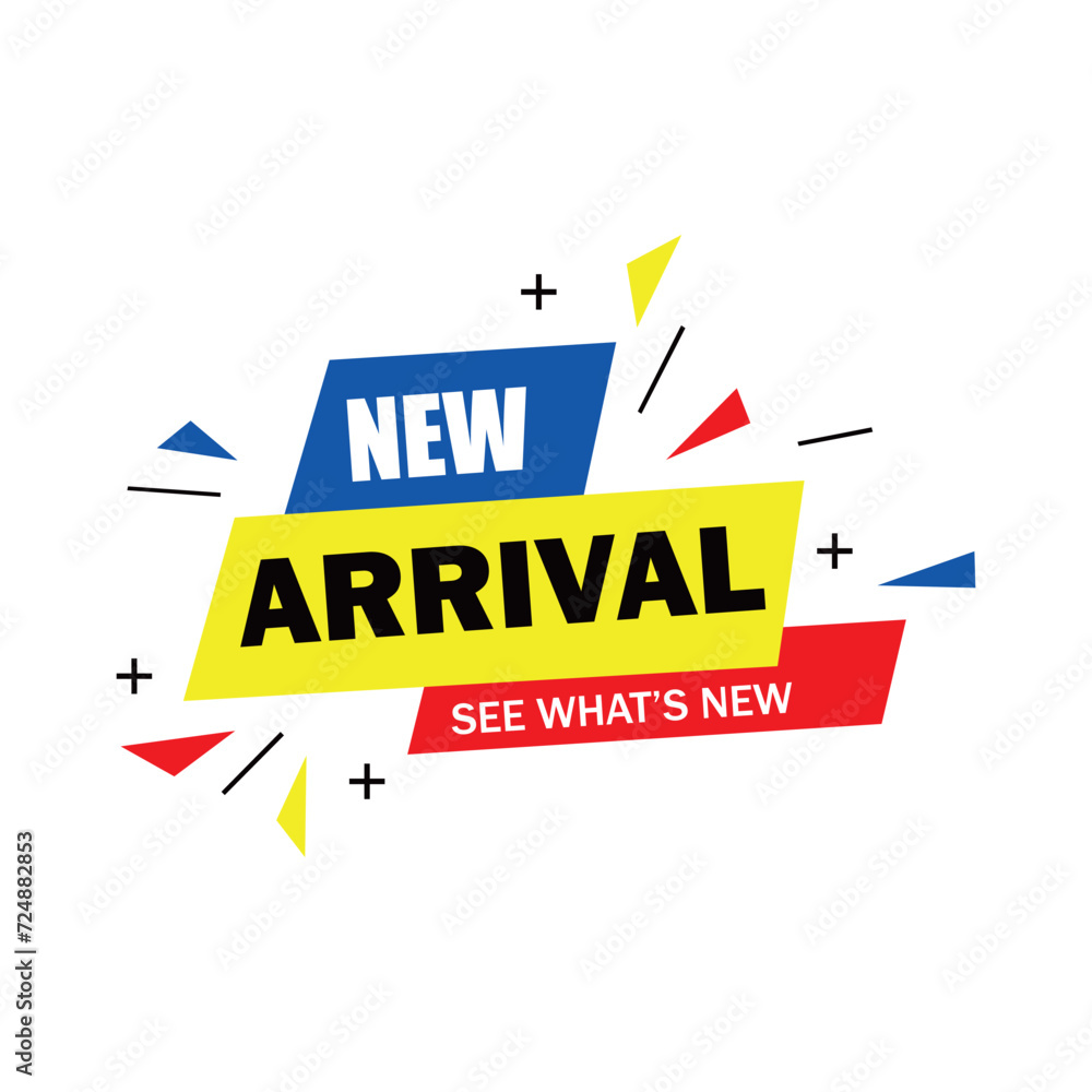 Fototapeta premium new arrival banner design. business promotion concept sign and symbol.