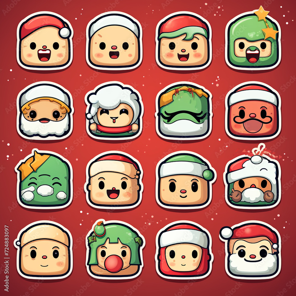 christmas stickers set of different emotions and poses сreated with Generative Ai christmas stickers set of different emotions and poses сreated with Generative Ai