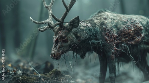 Real zombie deer new world epidemic seen in the forest of the United States and Canada in high resolution and high quality. concept new world epidemics  zombies  diseases