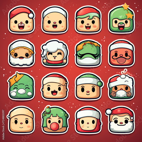 christmas stickers set of different emotions and poses сreated with Generative Ai
