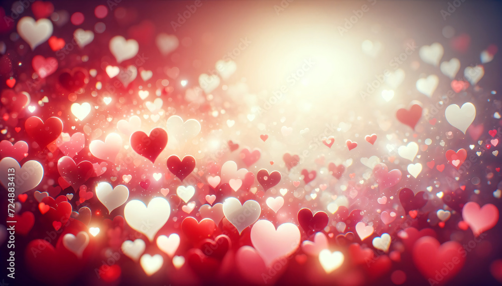 Valentine's Day background with blurred hearts, creating a dreamy and romantic atmosphere, Created by using generative AI tools
Valentine's Day background with blurred hearts, creating a dreamy and romantic atmosphere, Created by using generative AI tools