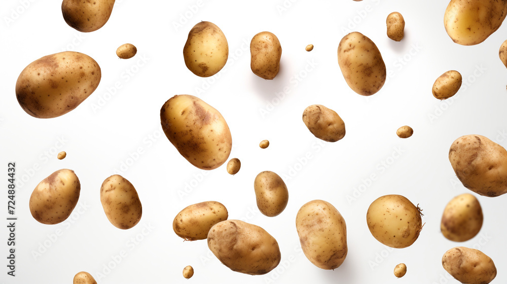 Falling fresh potatoes isolated on transparent or white background сreated with Generative Ai Falling fresh potatoes isolated on transparent or white background сreated with Generative Ai