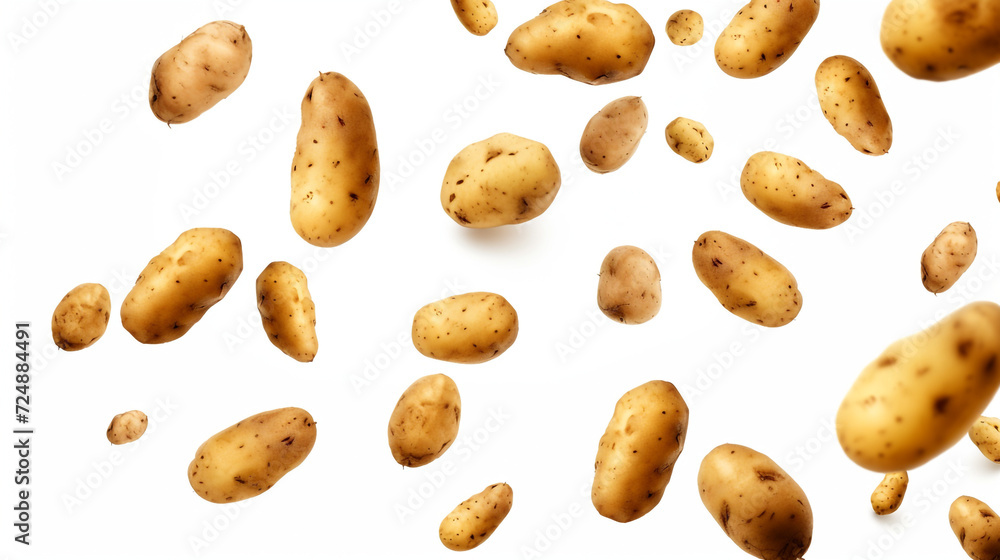 Falling fresh potatoes isolated on transparent or white background сreated with Generative Ai Falling fresh potatoes isolated on transparent or white background сreated with Generative Ai