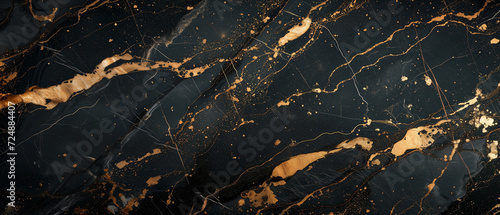 Close-up of luxurious black marble with natural golden veins, ideal for high-end design backgrounds.