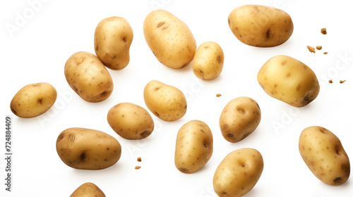 Falling fresh potatoes isolated on transparent or white background   reated with Generative Ai