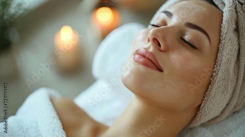 Woman enjoying a relaxing facial  illustrating the luxurious and rejuvenating experience offered by skincare services
