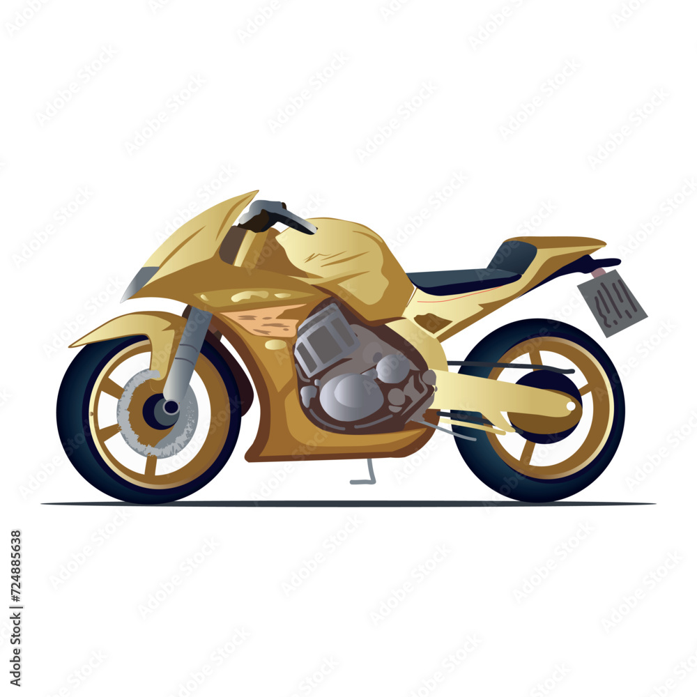 Bike of colorful set. This thoughtful design of a retro motorcycle and a charming cartoon combine to create an attractive image on a white background. Vector illustration.