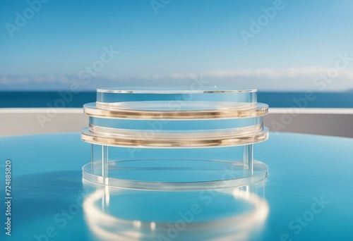 Abstract transparent round platform podium for cosmetic products Glass circle presentation display s