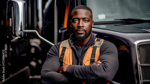 Portrait of a confident professional truck driver.