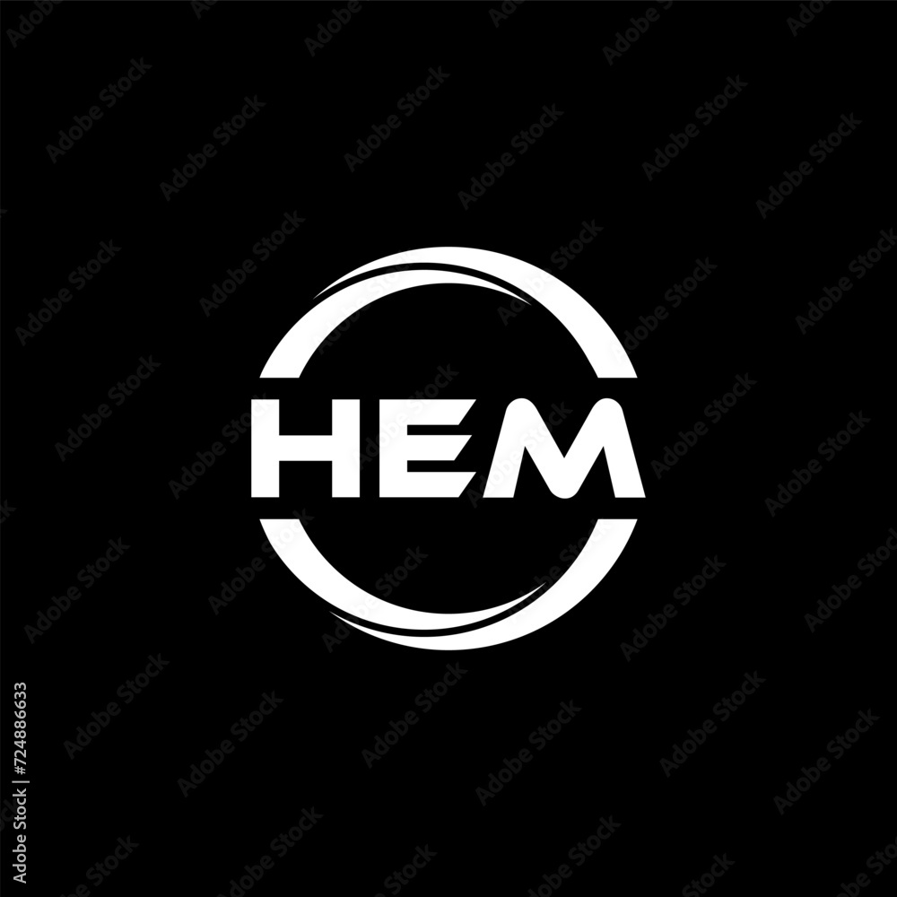 HEM letter logo design with black background in illustrator, cube logo, vector logo, modern alphabet font overlap style. calligraphy designs for logo, Poster, Invitation, etc.