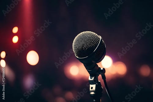 Microphone on stage with a blurred background