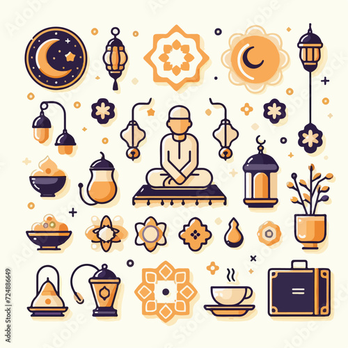 Set of Islamic doodle element related to holly Ramadan. Illustration vector graphic. Design concept Islamic symbols and icons. Perfect for holy Muslim festival Ramadan. © ZulHaq