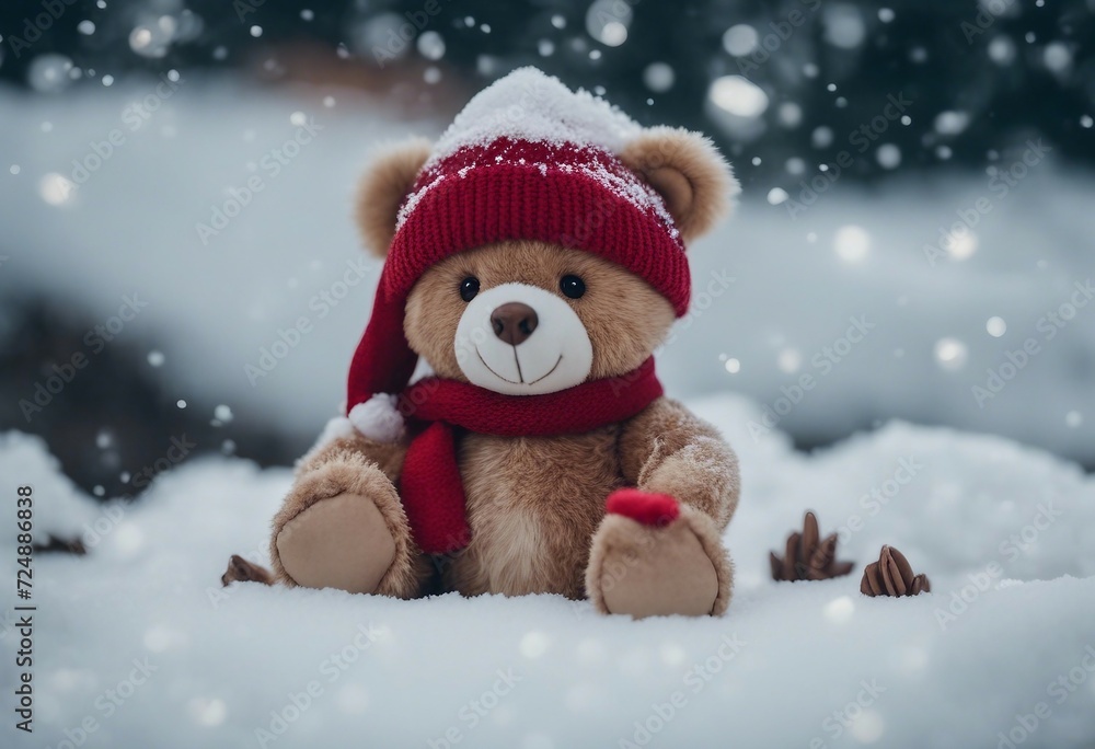 Sad Christmas end of holiday loneliness solitude depression concept Toy teddy bear with Santa hat si
