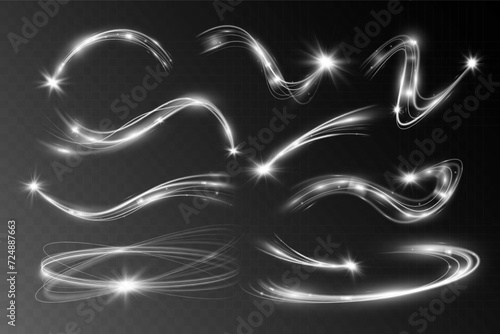 Light white wave shine effect,vector glow line sparkle shine. Silver wavy effects.
