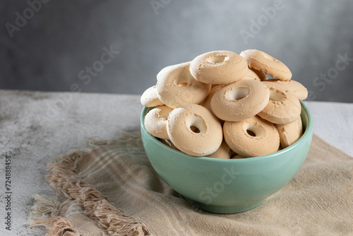 Coconut biscuit. Shortbread coconut cookies in bowl. photo