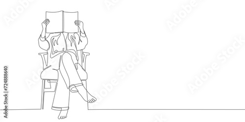 Continuous Line Drawing of Woman with Book. Female Minimalist Concept. Woman Reads Line art vector illustration