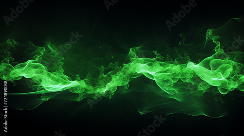 Green light smoke on black background Generation AI © Asya_AI