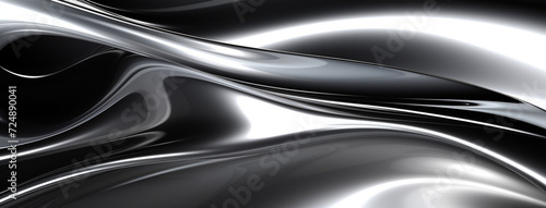 Chrome Waves Background Close up texture of liquid shiny metal in silver gray color with highlights and shimmers Generation AI